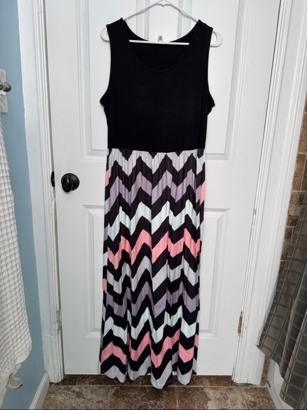 NWOT Black Tank Chevron Maxi Dress with Pink and Gray Accents